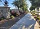 A beautifully landscaped street view of homes with flowers and mature trees alongside a sidewalk at 24013 N 165Th Ave, Surprise, AZ 85387