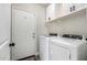 Laundry room features new washer, dryer, and white cabinets at 41903 W Rojo St, Maricopa, AZ 85138