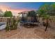 Backyard with a trampoline and desert landscaping. Cactus and a palm tree are visible at 4413 W Phalen Dr, New River, AZ 85087