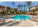 Beautiful pool view with lounge seating surrounded by landscaped grounds and palm trees at 5302 E Van Buren St # 2024, Phoenix, AZ 85008