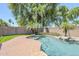 Backyard oasis with a sparkling pool surrounded by lush landscaping and palm trees at 1616 N 125Th Ln, Avondale, AZ 85392