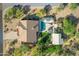 Overhead view of a southwestern home with a backyard pool, patio, and lush desert landscaping at 26475 N Wrangler Rd, Scottsdale, AZ 85255