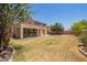 Spacious backyard with a well-maintained lawn, covered patio, and mature trees at 278 S San Luis Rey Trl, Casa Grande, AZ 85194