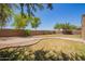 Large backyard featuring a stone-paved pathway, mature trees, and privacy wall at 278 S San Luis Rey Trl, Casa Grande, AZ 85194