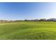 Expansive green space with manicured lawn and a row of houses in the background under a clear, blue sky at 22920 E Indiana Ave, Queen Creek, AZ 85142