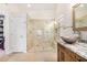 Primary bathroom features a glass-enclosed shower, double sinks and granite counters at 4345 E Annette Dr, Phoenix, AZ 85032