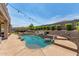 This pool features a unique net design, a beach entry, rock features, and lush landscaping at 4423 W Lodge Dr, Laveen, AZ 85339