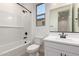Modern bathroom featuring a shower, toilet, and vanity at 5023 W Hardtack Trl, Laveen, AZ 85339
