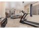 Spacious main bedroom featuring neutral walls, plush carpet, ceiling fan, and an area for an office and treadmill at 10852 E Contessa St, Mesa, AZ 85207