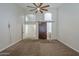 Large main bedroom features a ceiling fan and a unique architectural design at 1826 W Oriole Way, Chandler, AZ 85286