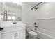 This bathroom features a single sink, a mirror, and a combined shower and tub with white subway tile surround at 18778 E Panchito Dr, Gold Canyon, AZ 85118