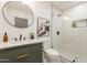 Modern bathroom with marble countertops, vessel sink, and a seamless glass shower at 3651 N 49Th Pl, Phoenix, AZ 85018