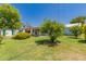 Spacious backyard with lush lawn, mature trees, shed, and covered patio at 4140 E Glenrosa Ave, Phoenix, AZ 85018