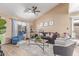 Bright living room boasts a cozy seating area, a modern fan, and great natural light at 4814 W Rose Ln, Glendale, AZ 85301