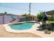 Inviting backyard pool area with patio seating, lush greenery, and vibrant hummingbird mural on the fence at 1412 W 7Th Pl, Tempe, AZ 85281