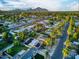 Scenic aerial view of the neighborhood with mature trees, palm trees, and a mountain backdrop at 3018 E Mulberry Dr, Phoenix, AZ 85016