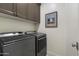 Functional laundry area featuring modern appliances and upper cabinetry at 5332 E Thunder Hawk Rd, Cave Creek, AZ 85331