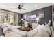 Comfortable living room with a cozy sectional sofa, entertainment center, and sliding glass doors at 2371 W Whisper Rock Trl, Phoenix, AZ 85085