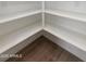 Close-up of walk-in pantry showcasing shelving and tile flooring at 24533 N 19Th Ter, Phoenix, AZ 85024