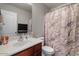 Bathroom featuring wood vanity, shower with patterned curtain, and white toilet at 4380 W White Canyon Rd, San Tan Valley, AZ 85144