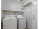 This laundry room features a washing machine, a dryer, and shelving at 6623 S 23Rd Dr, Phoenix, AZ 85041