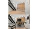 Before and after of a basement with a new mounted tv, chairs, table and foosball table staged into the room at 6935 W Monte Lindo St, Glendale, AZ 85310