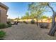 Desert landscaped backyard with fire pit and mature shade tree at 7152 E Night Glow Cir, Scottsdale, AZ 85266