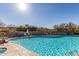 Large community pool with clear blue water, surrounded by lounge chairs and desert plants at 7152 E Night Glow Cir, Scottsdale, AZ 85266