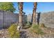 Backyard area featuring palm trees, rock landscaping, and a block wall for added privacy and shade at 18035 N 29Th Dr, Phoenix, AZ 85053