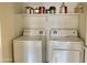 Convenient laundry room features side-by-side washer and dryer connections and shelving for organization at 2402 E 5Th St # 1472, Tempe, AZ 85288