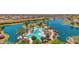 Stunning aerial view of a resort-style community pool with lush palm trees and inviting lounge areas at 42485 W Abbey Rd, Maricopa, AZ 85138