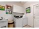 Well-lit laundry room featuring a washer, dryer, utility sink, and ample storage at 8324 E Cactus Wren Rd, Scottsdale, AZ 85250