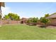 Large backyard with artificial turf, landscaping, and block fence offering privacy at 8621 W Morten Ave, Glendale, AZ 85305