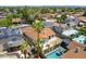 An aerial view of a home with a pool, patio, and desert landscaping at 3021 E Harmony Cir, Mesa, AZ 85204