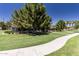 Picturesque park with a walking path, lush green lawn, mature trees, and a tranquil view for recreation and relaxation at 4251 E Sundance Ave, Gilbert, AZ 85297