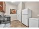 Functional laundry area complete with laundry sink and extra storage, featuring a full sized refrigerator/freezer at 5542 W Big Oak St, Phoenix, AZ 85083