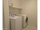 Convenient laundry room equipped with modern washer and dryer, and shelf storage at 6388 W Ruth Ave, Glendale, AZ 85302