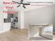 Bright living room features new vinyl floors, baseboards, and a ceiling fan, with kitchen view and bedroom carpet sample at 17828 W Calavar Rd, Surprise, AZ 85388