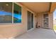 Covered patio with sliding glass door and security screen door, perfect for enjoying outdoor living at 18637 W Williams Rd, Surprise, AZ 85387