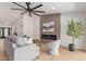 Modern living room featuring a fireplace, accent wall, comfortable seating and lots of light at 4532 E Sandra Ter, Phoenix, AZ 85032