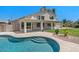 Inviting backyard pool with covered patio and spacious lawn, perfect for outdoor living at 6102 E Danbury Rd, Scottsdale, AZ 85254