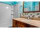 Bright bathroom featuring granite countertop, updated fixtures, tile backsplash, and shower at 8116 N 55Th Dr, Glendale, AZ 85302