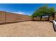 Spacious backyard area features a gravel landscape, a large tree, and a sturdy brick wall at 10408 W Miami St, Tolleson, AZ 85353