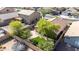 This home features a grassy backyard with mature trees, a patio, and block fencing at 3713 W Nancy Ln, Phoenix, AZ 85041