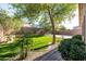 Serene backyard featuring an artificial lawn, palm trees, and a stone walkway for low-maintenance beauty at 3713 W Nancy Ln, Phoenix, AZ 85041