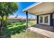 Manicured green backyard with a block wall, foliage, and covered patio at 3801 E Captain Dreyfus Ave, Phoenix, AZ 85032