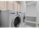LG Washer and dryer appliances with overhead storage cabinets in the laundry room at 8431 W Utopia Rd, Peoria, AZ 85382