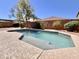 Beautiful backyard pool featuring clear water, shallow steps, and lush landscaping at 16559 W Lincoln St, Goodyear, AZ 85338