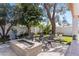 Serene backyard with a cozy fire pit area and comfortable Adirondack chairs, surrounded by lush greenery and mature trees at 2316 N 81St St, Scottsdale, AZ 85257