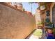 Charming outdoor patio with textured walls, potted plants, and greenery, creating a serene escape at 6422 N 77Th Way, Scottsdale, AZ 85250